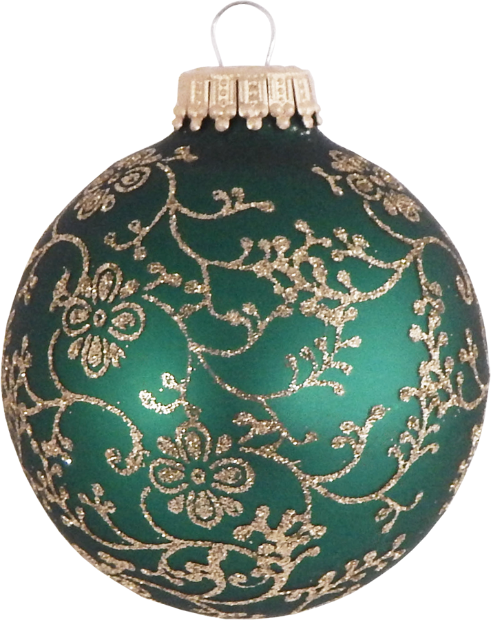 Glass Christmas Tree Ornaments - 67mm/2.63" [4 Pieces] Decorated Balls from Christmas by Krebs Seamless Hanging Holiday Decor (Traditional Colors with Gold Glitterlace)