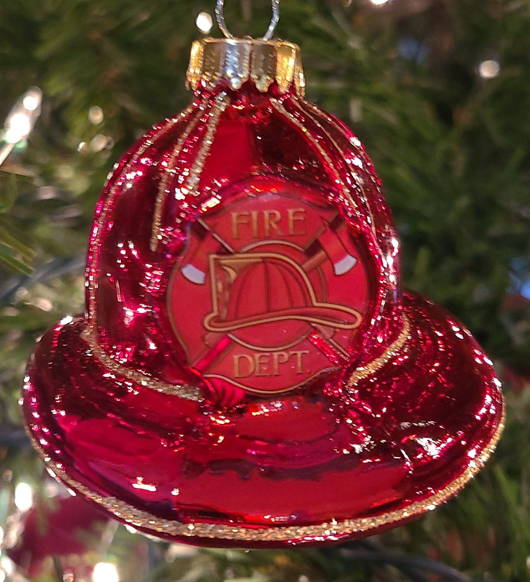 Christmas By Krebs Blown Glass  Collectible Tree Ornaments  (2 1/2" Firefighter Hat)