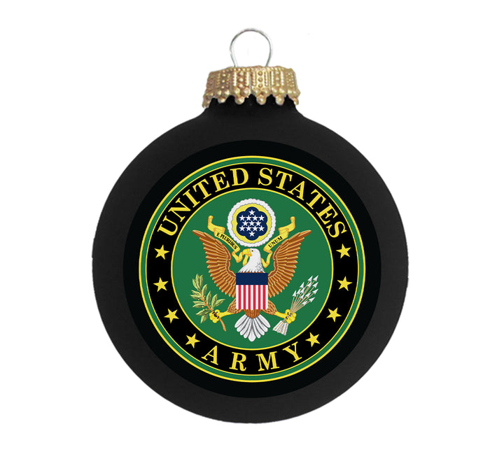 Christmas Tree Ornaments Made in the USA - 80mm / 3.25" Decorated Collectible Glass Balls from Christmas by Krebs - Handmade Hanging Holiday Decorations for Trees (US Army Logo & Hymn, Hymn)