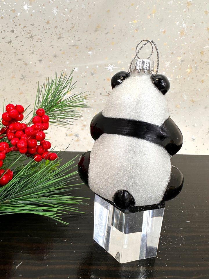 Christmas By Krebs Blown Glass  Collectible Tree Ornaments  (Panda Holding Christmas Tree)