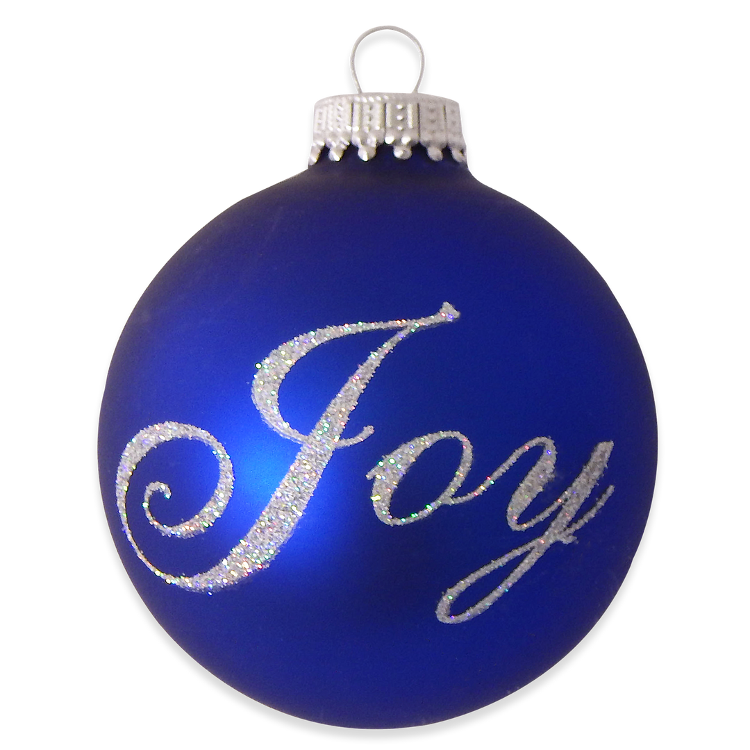 Glass Christmas Tree Ornaments - 67mm/2.625" [4 Pieces] Decorated Balls from Christmas by Krebs Seamless Hanging Holiday Decor (Royal Velvet with Silver Glitter Hope & Joy)