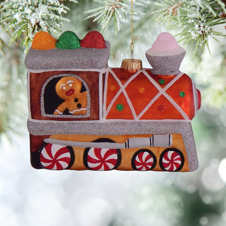 Christmas By Krebs Blown Glass  Collectible Tree Ornaments (5" Gingerbread Train)