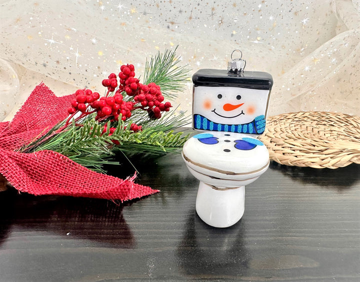 Christmas By Krebs Blown Glass  Collectible Tree Ornaments (3.75" Frosty The Toilet)