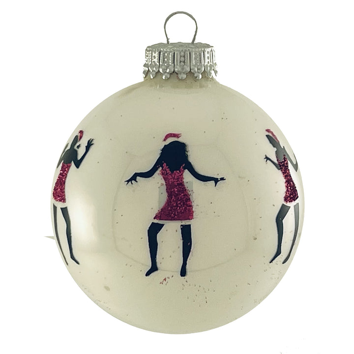 Glass Christmas Tree Ornaments - 67mm/2.63" [4 Pieces] Decorated Balls from Christmas by Krebs Seamless Hanging Holiday Decor (Porcelain White with Ladies in Pink)