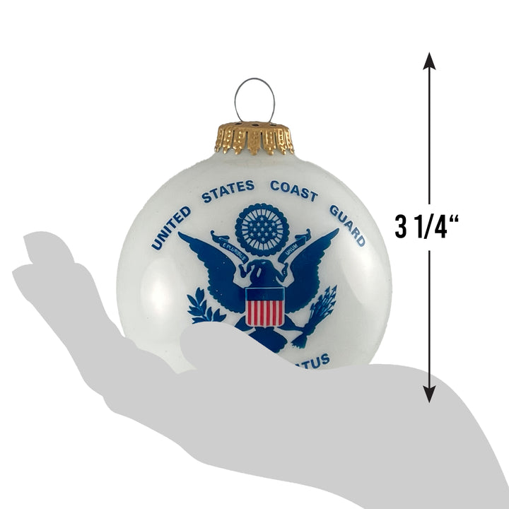 Christmas Tree Ornaments Made in the USA - 80mm / 3.25" Decorated Collectible Glass Balls from Christmas by Krebs - Handmade Hanging Holiday Decorations for Trees (Coast Guard with Established Date, Silk)