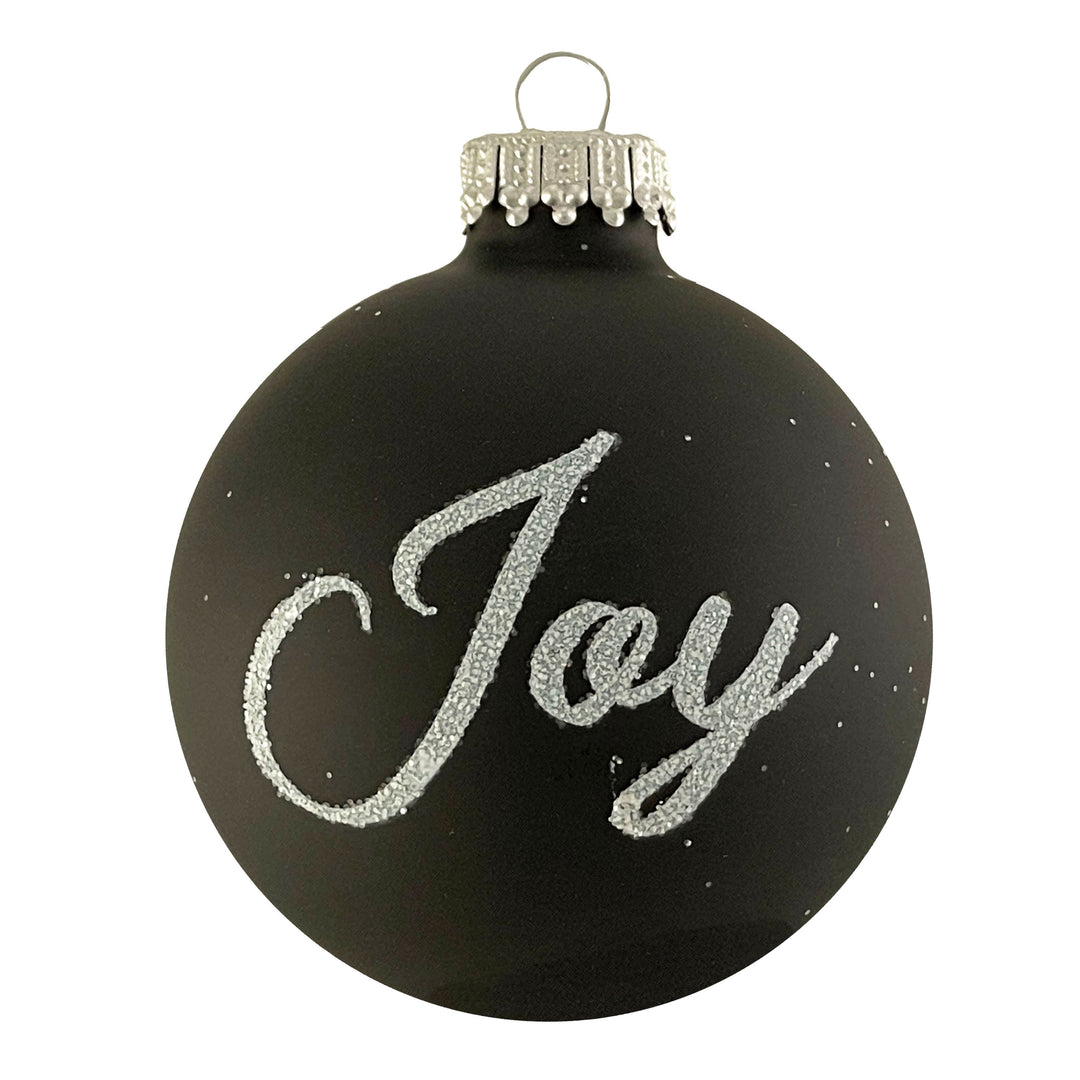 Glass Christmas Tree Ornaments - 67mm/2.625" [4 Pieces] Decorated Balls from Christmas by Krebs Seamless Hanging Holiday Decor (Ebony Velvet with White Glitter Joy)