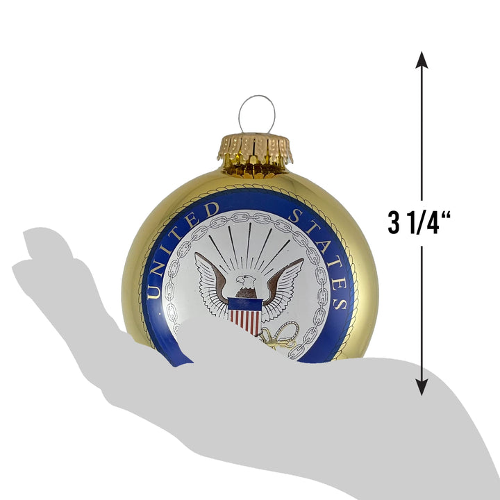 Christmas Tree Ornaments Made in the USA - 80mm / 3.25" Decorated Collectible Glass Balls from Christmas by Krebs - Handmade Hanging Holiday Decorations for Trees (USN Navy Logo & Hymn, Hymn)