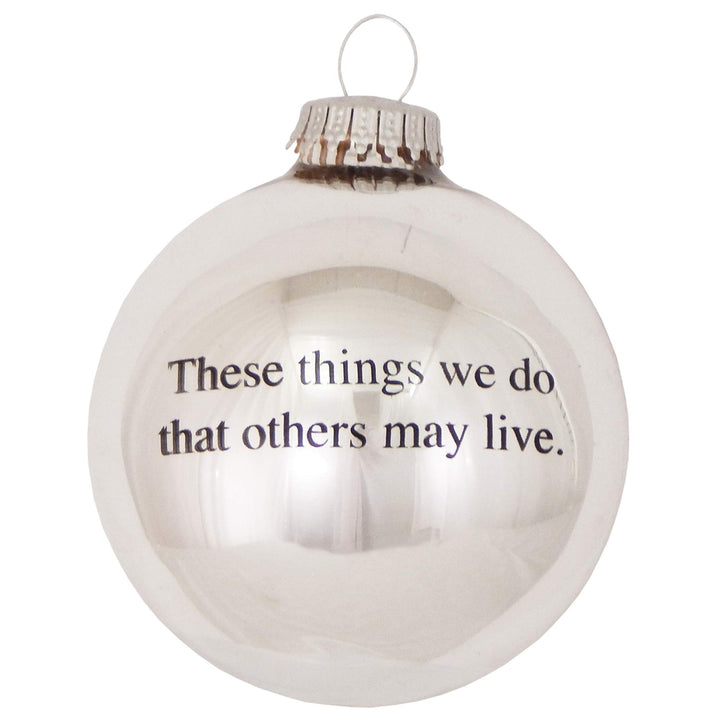 Christmas Tree Ornaments - 80mm / 3.25" Decorated Collectible Glass Balls from Christmas by Krebs - Handmade Hanging Holiday Decorations for Trees (Bright Silver with Emergency Medical Services-EMS Logo)