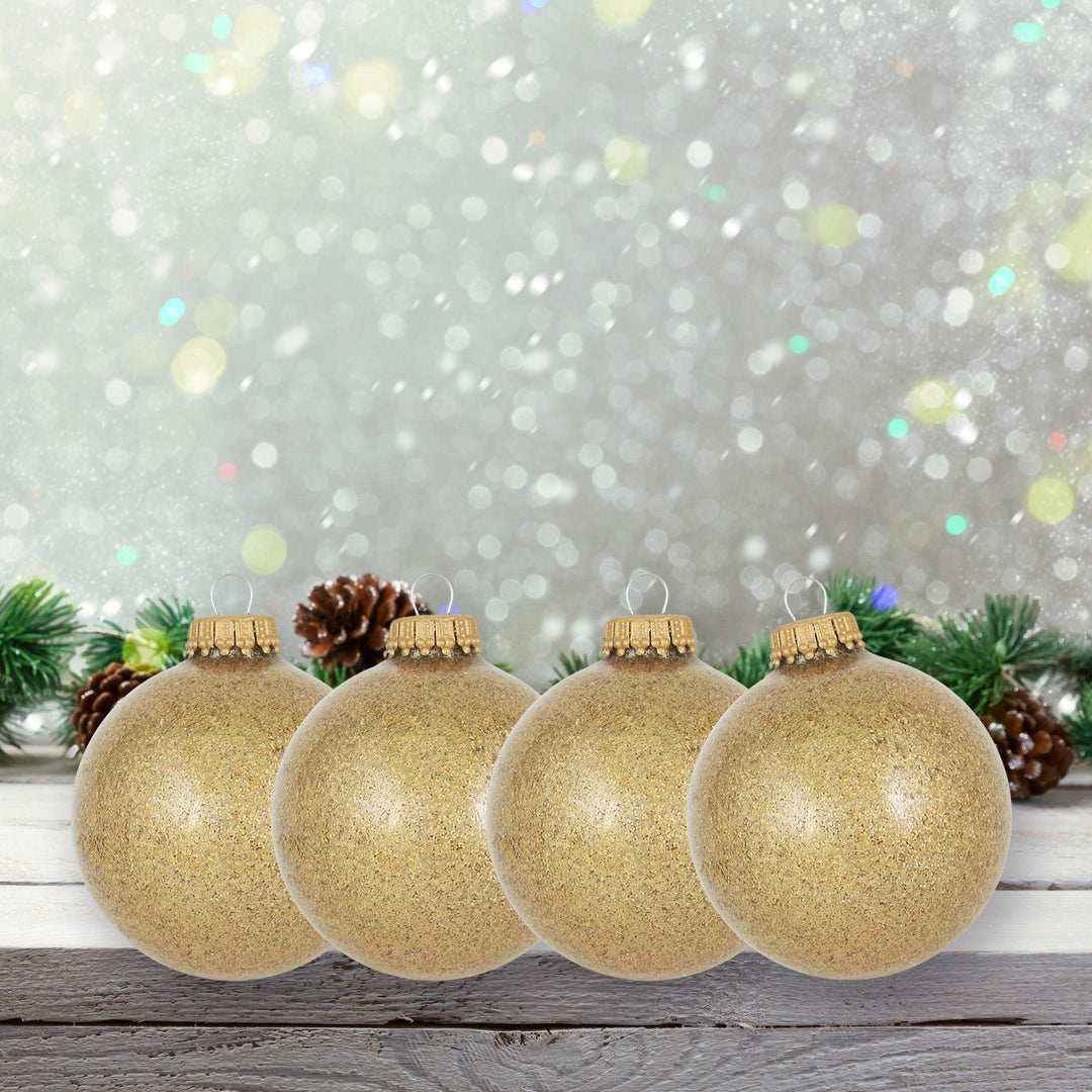 Glass Christmas Tree Ornaments - 67mm / 2.63" [6 Pieces] Designer Balls from Christmas By Krebs Seamless Hanging Holiday Decor (Gold Sparkle)