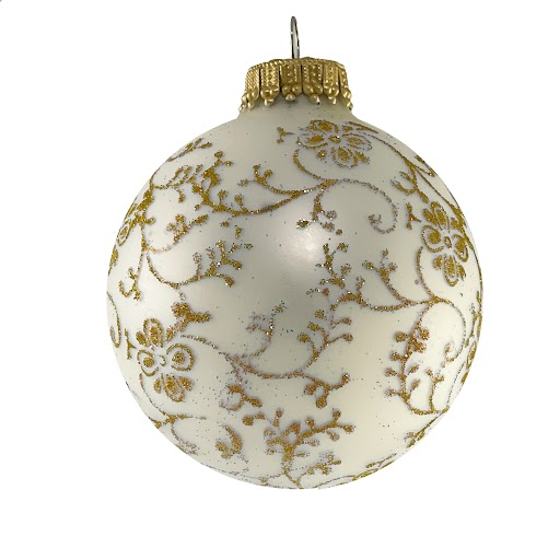 Glass Christmas Tree Ornaments - 67mm/2.63" [4 Pieces] Decorated Balls from Christmas by Krebs Seamless Hanging Holiday Decor (Classic Antique Velvet with Gold Glitterlace)