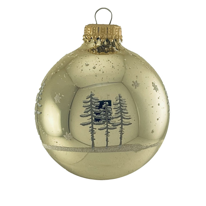 Glass Christmas Tree Ornaments - 67mm/2.63" [4 Pieces] Decorated Balls from Christmas by Krebs Seamless Hanging Holiday Decor (Vanilla Velvet and Pearl White with Trees)