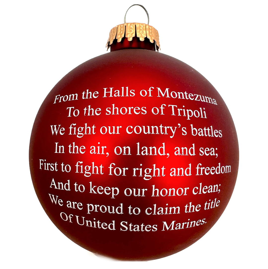 Christmas Tree Ornaments Made in the USA - 80mm / 3.25" Decorated Collectible Glass Balls from Christmas by Krebs - Handmade Hanging Holiday Decorations for Trees (Marine Corps Crest, Silk)