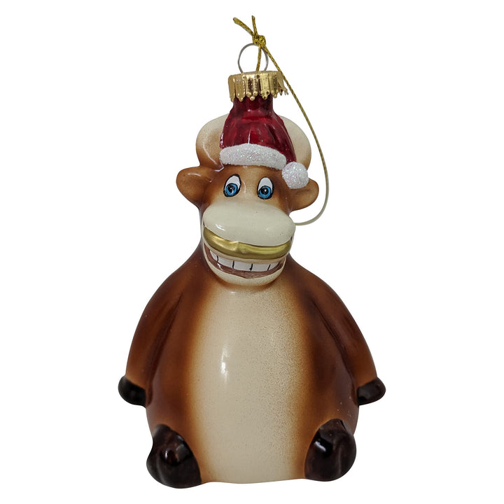 Christmas By Krebs Blown Glass  Collectible Tree Ornaments  (Happy Ox with Santa Hat Cow)