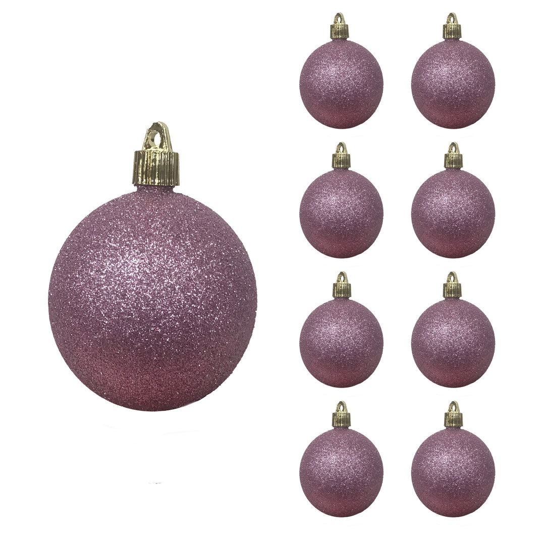 Christmas By Krebs 3 1/4" (80mm) Pink Glitter [8 Pieces] Solid Commercial Grade Indoor and Outdoor Shatterproof Plastic, Water Resistant Ball Ornament Decorations