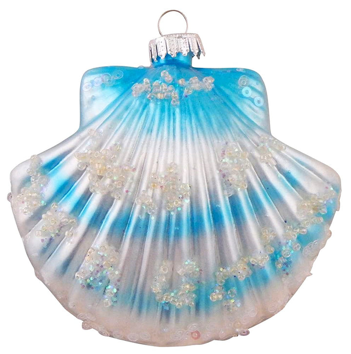 Christmas By Krebs Blown Glass  Collectible Tree Ornaments  (3 1/2" Blue Scallop Sea Shell)