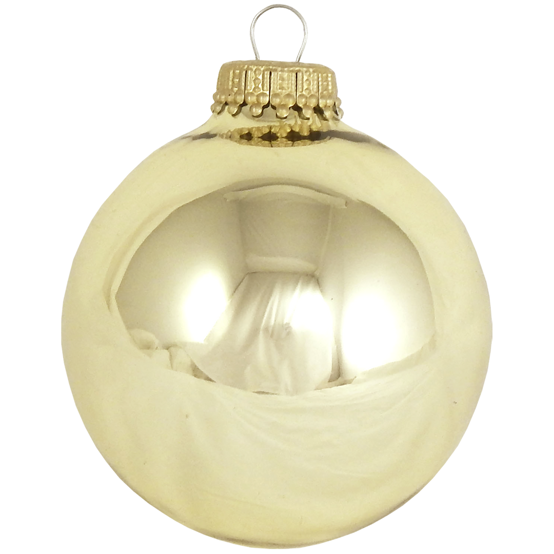 Glass Christmas Tree Ornaments - 67mm/2.63" Designer Balls from Christmas by Krebs - Seamless Hanging Holiday Decorations for Trees - Set of 12 Ornaments (Gold and Frost with Bethlehem Scene)