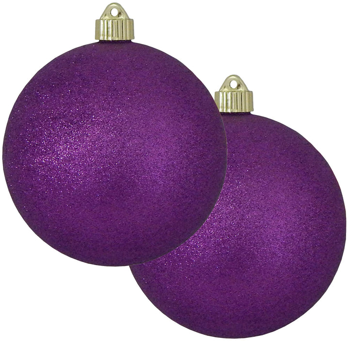 Christmas By Krebs 6" (150mm) Purple Glitter [2 Pieces] Solid Commercial Grade Indoor and Outdoor Shatterproof Plastic, Water Resistant Ball Ornament Decorations