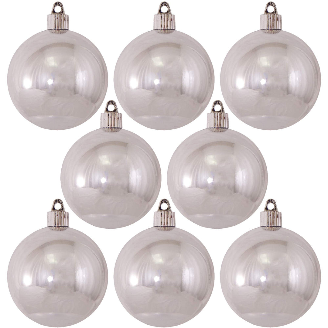 Christmas By Krebs 3 1/4" (80mm) Shiny Looking Glass Silver [8 Pieces] Solid Commercial Grade Indoor and Outdoor Shatterproof Plastic, UV and Water Resistant Ball Ornament Decorations