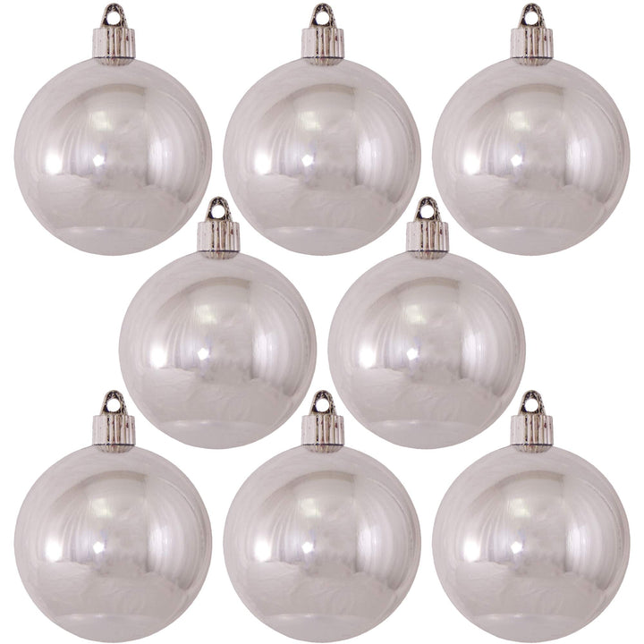 Christmas By Krebs 3 1/4" (80mm) Shiny Looking Glass Silver [8 Pieces] Solid Commercial Grade Indoor and Outdoor Shatterproof Plastic, UV and Water Resistant Ball Ornament Decorations