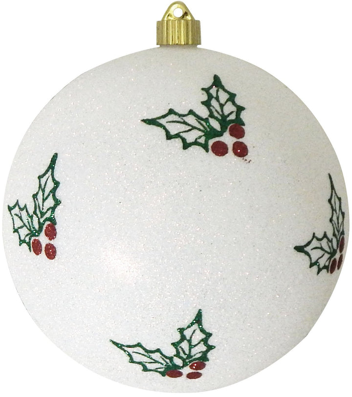 Christmas By Krebs 8" (200mm) Commercial Grade Indoor Outdoor Moisture Resistant Shatterproof Plastic Ball Ornament - 1 (Snowball Glitter Ball with Holly)