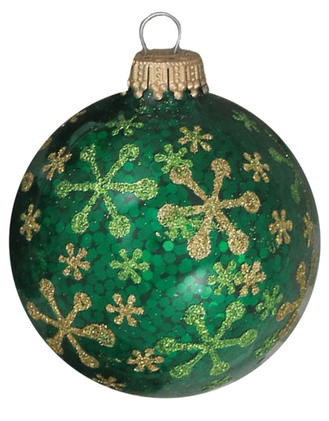 Glass Christmas Tree Ornaments - 67mm/2.63" [4 Pieces] Decorated Balls from Christmas by Krebs Seamless Hanging Holiday Decor (Jellybean Green Spangle with Gold & Green Jax)