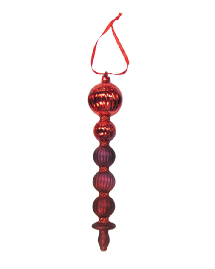 8 3/4" Large Ripple Ball Finial Glass Christmas Ornaments, Christmas Red