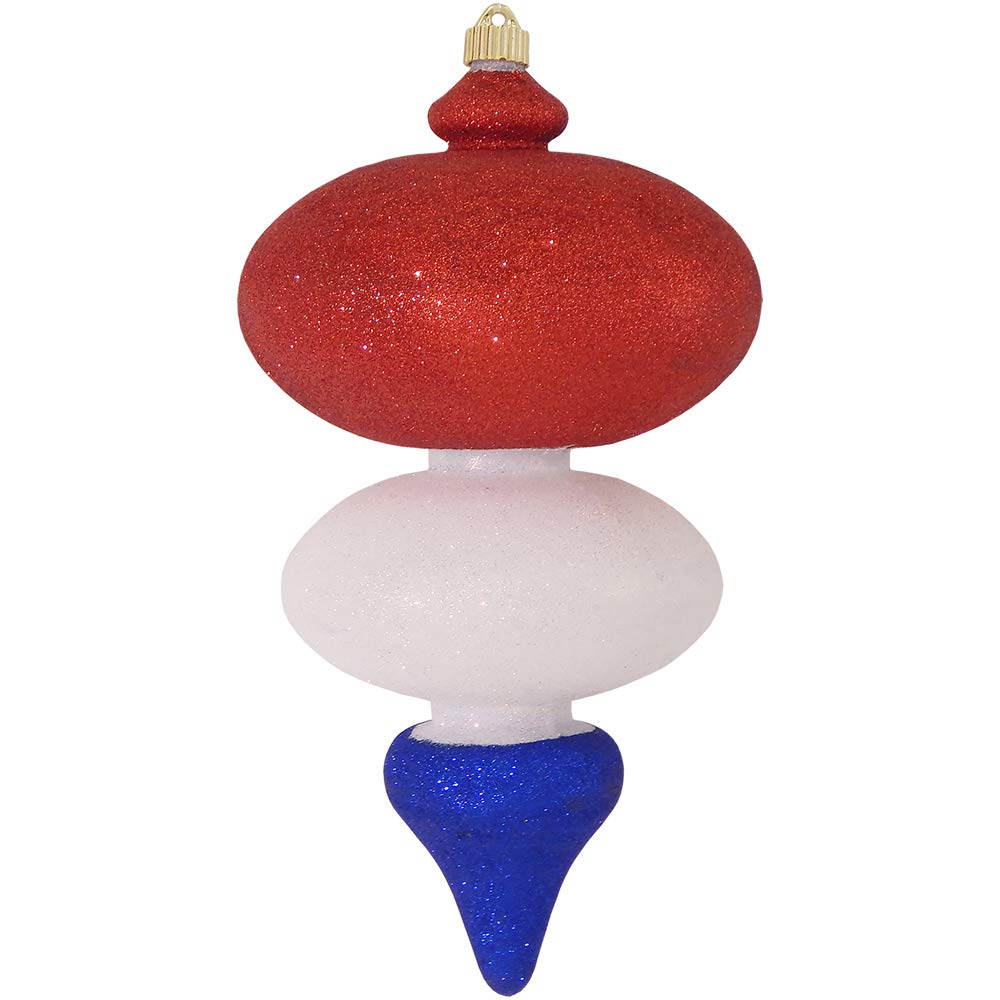 Christmas By Krebs Shattererproof Plastic Finial Ornament (Red/White/Blue Glitter, 15 inch (380mm))