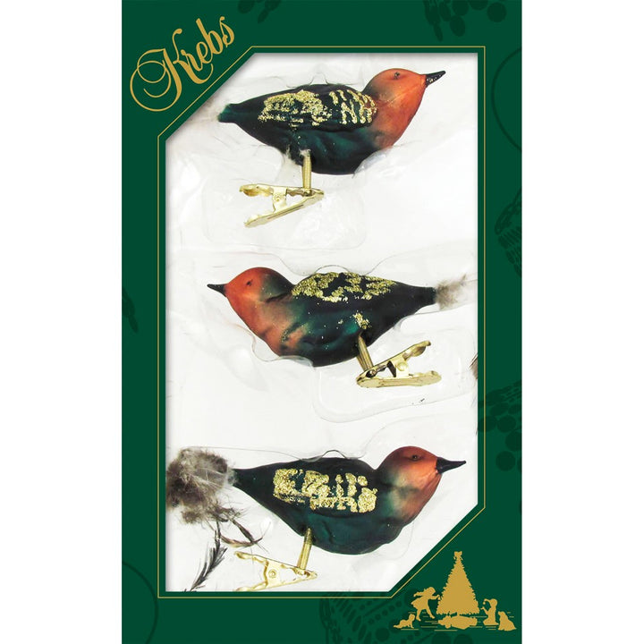 Green and Brown Matte Shaded 3 1/2" Clip-On Birds (3)