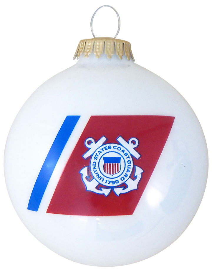 Christmas Tree Ornaments - Military Glass Balls from Christmas by Krebs - Handmade Seamless Hanging Holiday Decorations for Trees (67mm/2.625" Red, White and Blue Coast Guard-USCG Variety Set of 12)