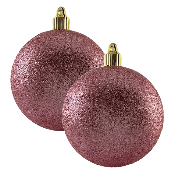 Christmas By Krebs 6" (150mm) Perfect Pink Glitter [2 Pieces] Solid Commercial Grade Indoor and Outdoor Shatterproof Plastic, Water Resistant Ball Ornament Decorations