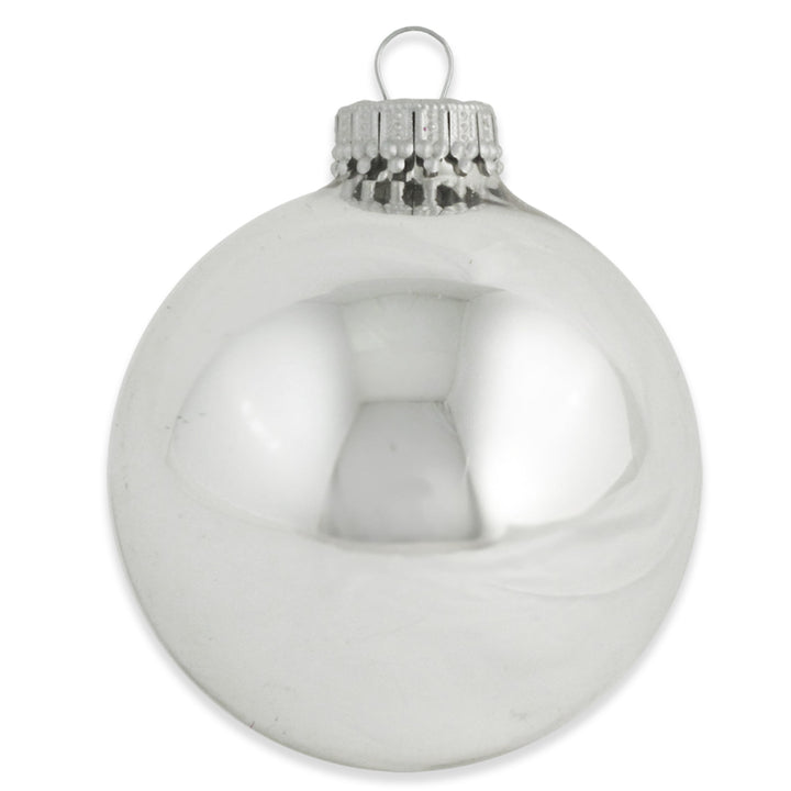 Glass Christmas Tree Ornaments - 67mm/2.63" Designer Balls from Christmas by Krebs - Seamless Hanging Holiday Decorations for Trees - Set of 12 Ornaments (Shiny, Velvet and Glitter Silver)