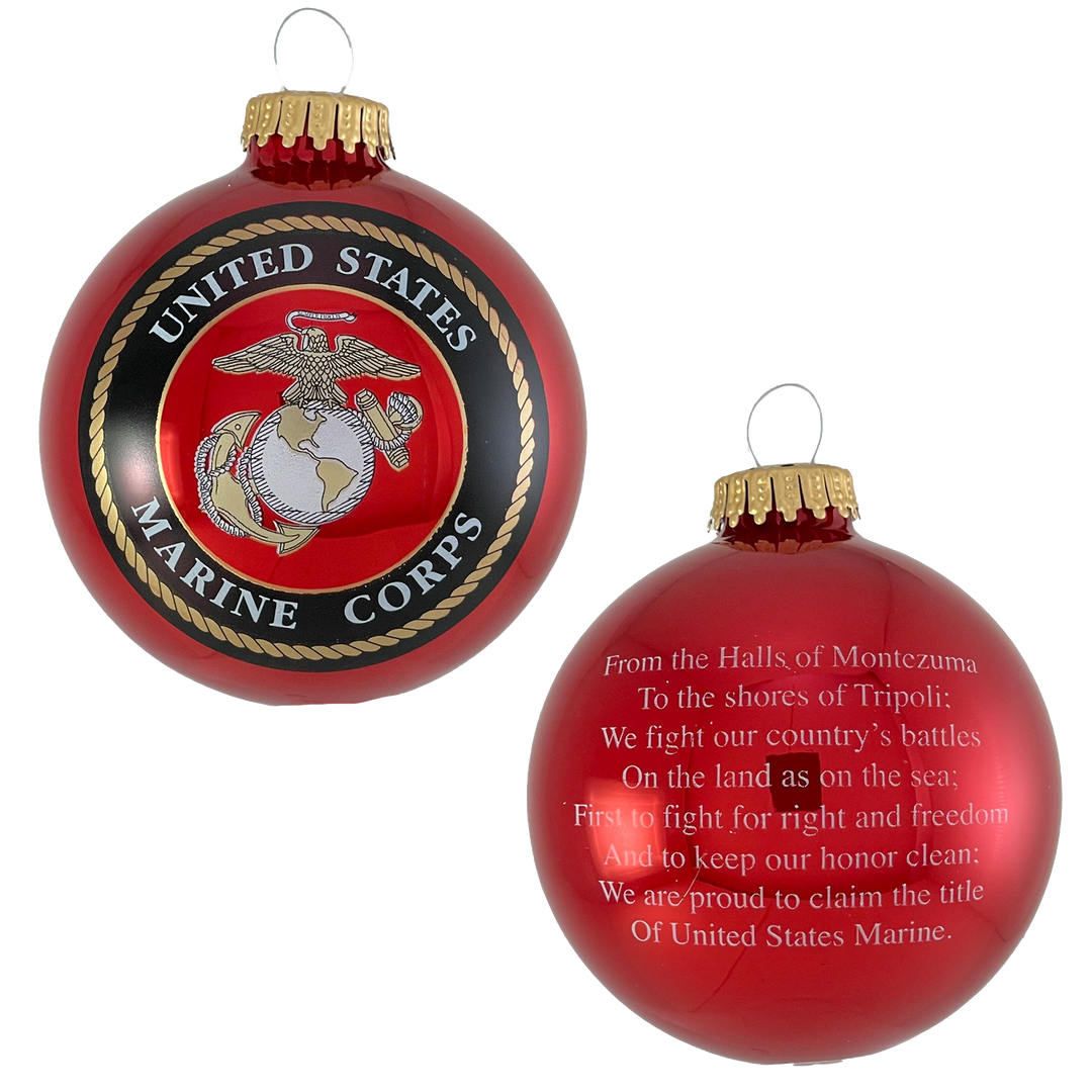 Christmas Tree Ornaments - Military Glass Balls from Christmas by Krebs - Handmade Seamless Hanging Holiday Decorations for Trees (67mm/2.625" Red and Gold Marines-USMC Variety Set of 12)