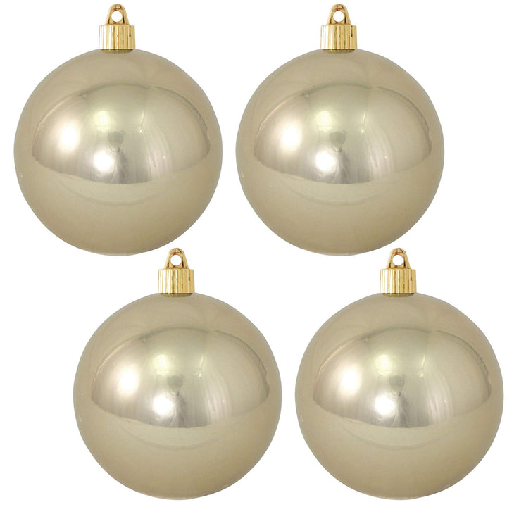 Christmas By Krebs 4" (100mm) Shiny Champagne Gold [4 Pieces] Solid Commercial Grade Indoor and Outdoor Shatterproof Plastic, UV and Water Resistant Ball Ornament Decorations