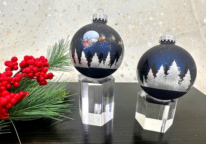 Glass Christmas Tree Ornaments - 67mm / 2.63" [8 Pieces] Designer Balls from Christmas By Krebs Seamless Hanging Holiday Decor (Deep Blue Haze with Spirit of Christmas)