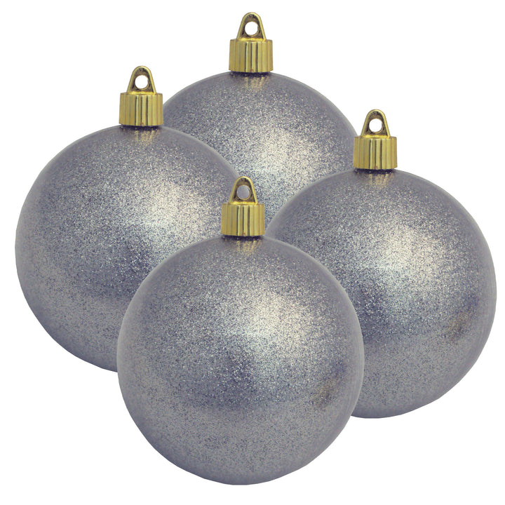 Christmas By Krebs 4" (100mm) Silver Sparkle [4 Pieces] Solid Commercial Grade Indoor and Outdoor Shatterproof Plastic, Water Resistant Ball Ornament Decorations