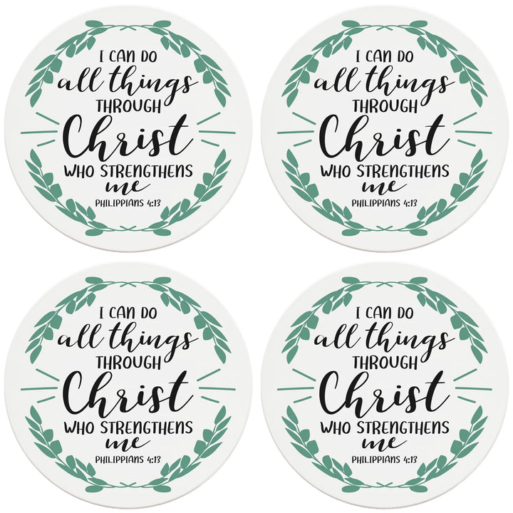 4" Round Ceramic Coasters - I Can Do All Things Through Christ, 4/Box, 2/Case, 8 Pieces - Christmas by Krebs Wholesale