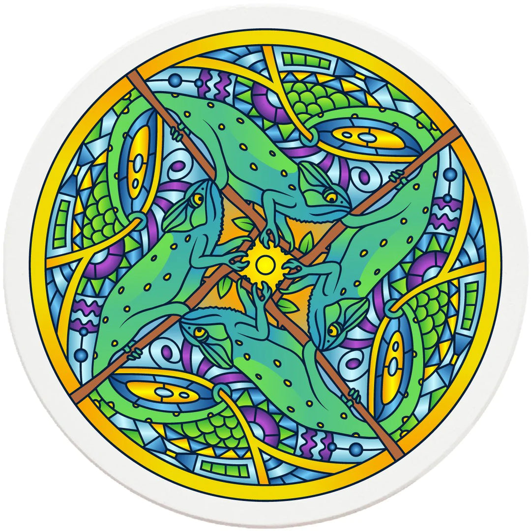 4" Round Ceramic Coasters - Mandala Chameleon, 4/Box, 2/Case, 8 Pieces - Christmas by Krebs Wholesale