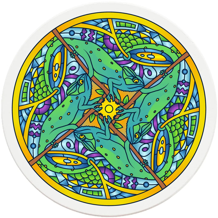 4" Round Ceramic Coasters - Mandala Chameleon, 4/Box, 2/Case, 8 Pieces - Christmas by Krebs Wholesale