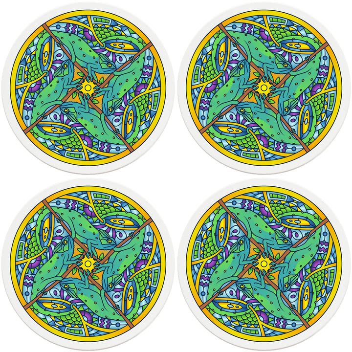 4" Round Ceramic Coasters - Mandala Chameleon, 4/Box, 2/Case, 8 Pieces - Christmas by Krebs Wholesale