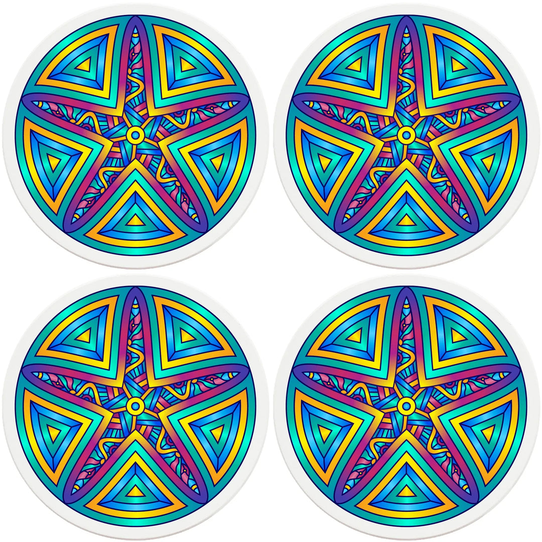 4" Round Ceramic Coasters - Mandala Starfish, 4/Box, 2/Case, 8 Pieces - Christmas by Krebs Wholesale