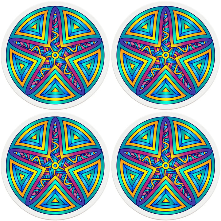 4" Round Ceramic Coasters - Mandala Starfish, 4/Box, 2/Case, 8 Pieces - Christmas by Krebs Wholesale