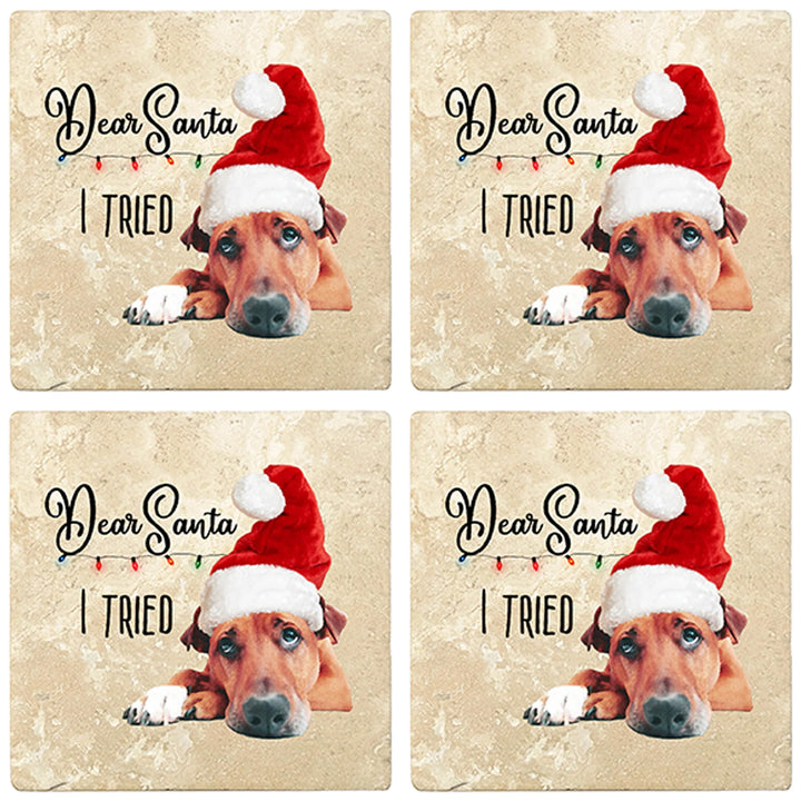 4" Christmas Holiday Travertine Coasters - Dear Santa, 2 Sets of 4, 8 Pieces - Christmas by Krebs Wholesale