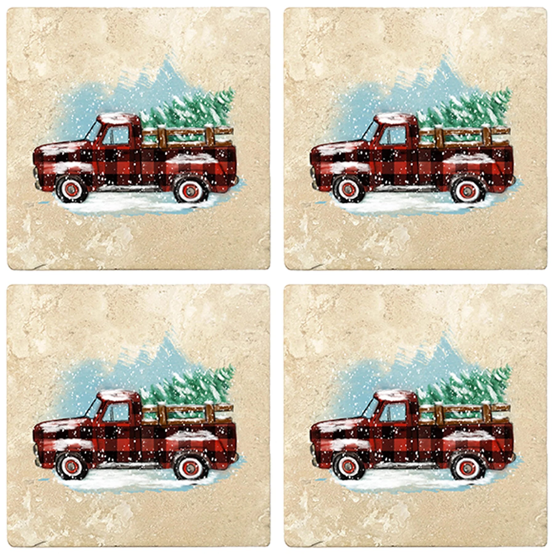 4 Christmas Holiday Travertine Coasters - Back of Red Truck with Gnom –  Christmas by Krebs