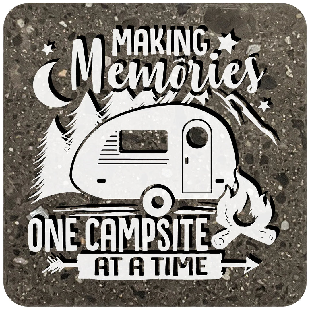 4" Square Black Stone Coaster - Making Memories One Campsite At A Time, 2 Sets of 4, 8 Pieces - Christmas by Krebs Wholesale