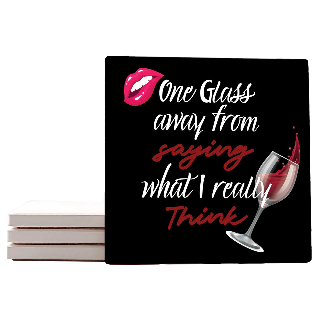 4" Square Ceramic Coaster Set Funny "I Love Wine" Collection - What I Really Think, 4/Box, 2/Case, 8 Pieces. - Christmas by Krebs Wholesale