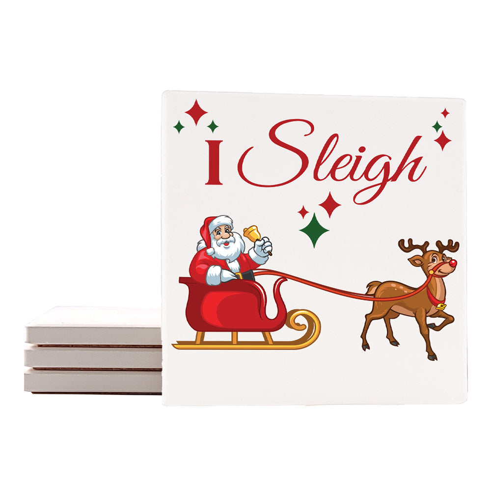 Merry Christmas Deer Ceramic Coasters - Set of 4