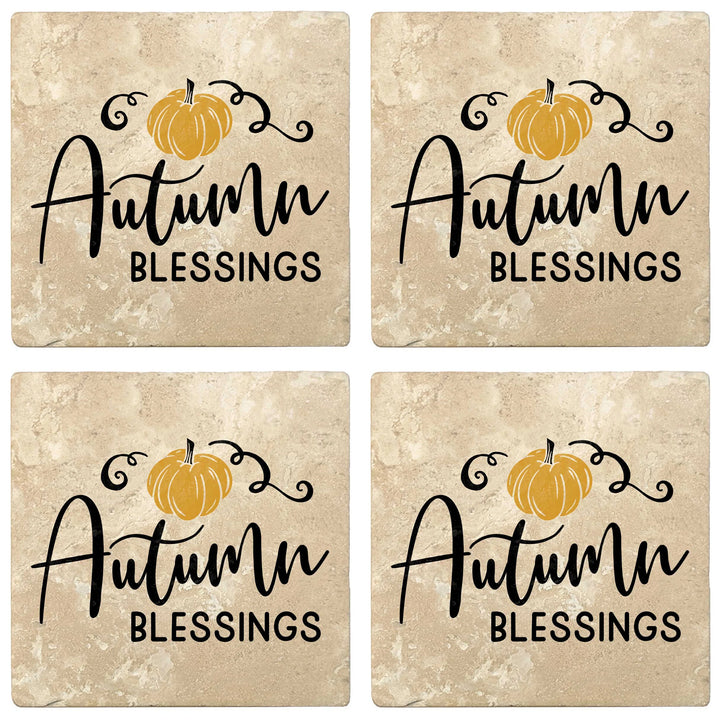 4" Absorbent Stone Fall Autumn Coasters, Autumn Blessings, 2 Sets of 4, 8 Pieces - Christmas by Krebs Wholesale