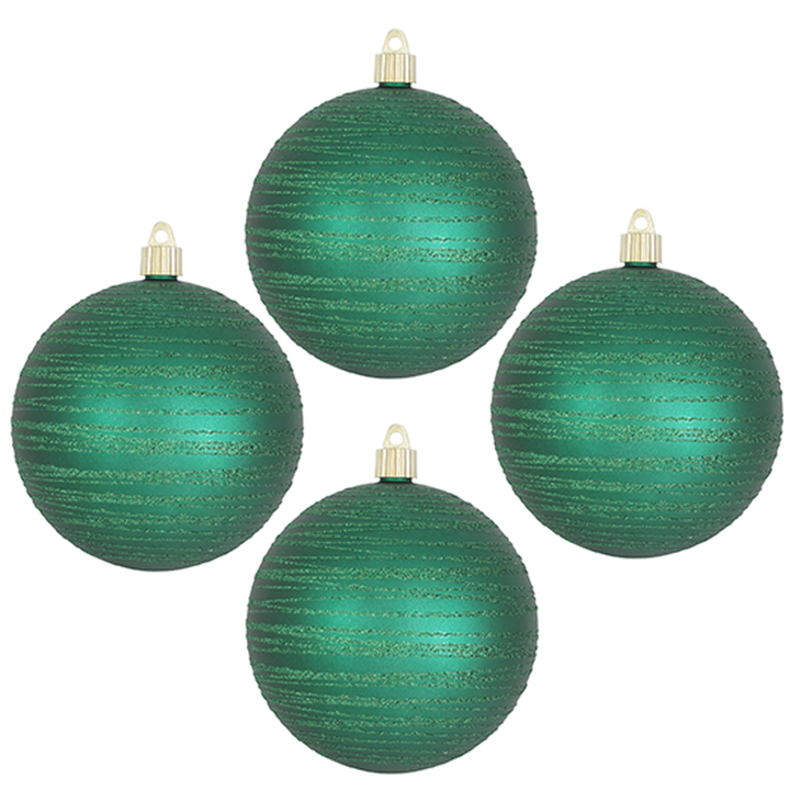 Christmas By Krebs 4 3/4" (120mm) Ornament [4 Pieces] Commercial Grade Indoor & Outdoor Shatterproof Plastic, Water Resistant Ball Shape Ornament Decorations (Shamrock Green with Emerald Tangles)