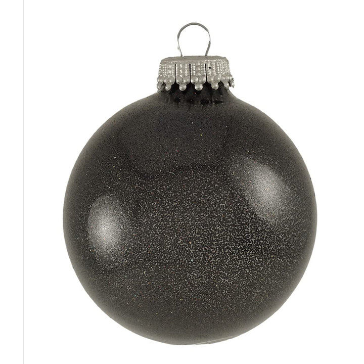 Glass Christmas Tree Ornaments - 67mm / 2.63" [6 Pieces] Designer Balls from Christmas By Krebs Seamless Hanging Holiday Decor (Black Sparkle)