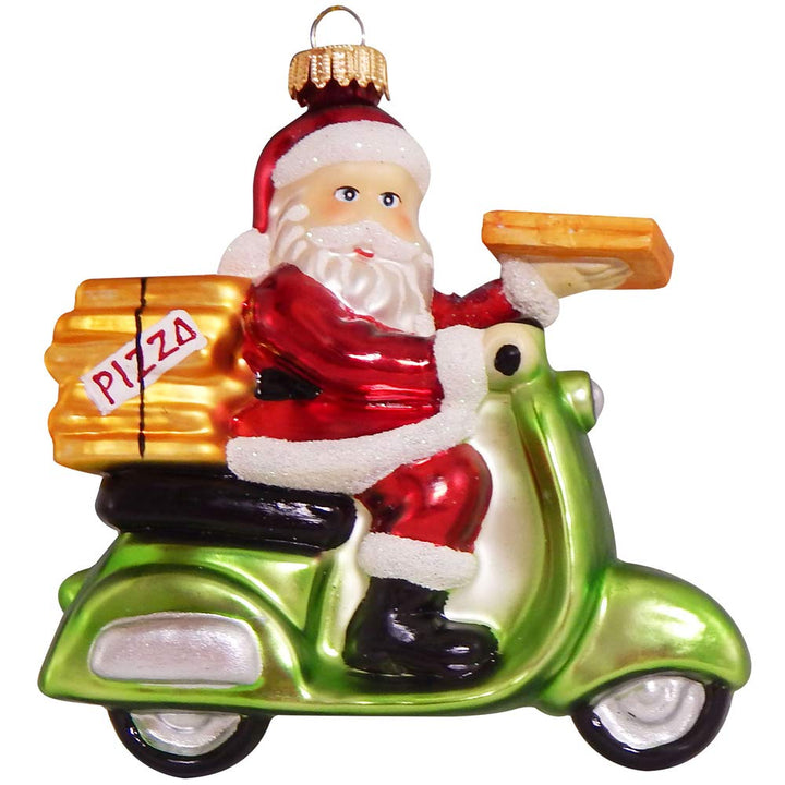 Christmas By Krebs Blown Glass  Collectible Tree Ornaments (4.5" Pizza Delivery Santa)